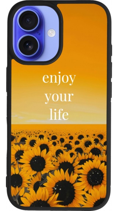 Coque iPhone 16 - Silicone rigide noir Summer 2026 Enjoy your life