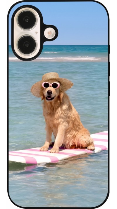 iPhone 16 Case Hülle - Silikon schwarz Summer Dog on Paddle