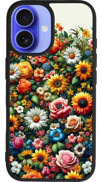 iPhone 16 Case Hülle - Silikon schwarz Sommer Blumenmuster