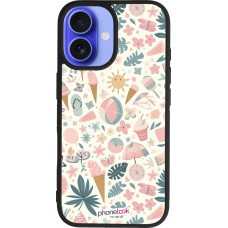 iPhone 16 Case Hülle - Silikon schwarz Sommer Pink Muster