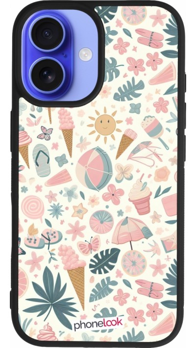 iPhone 16 Case Hülle - Silikon schwarz Sommer Pink Muster