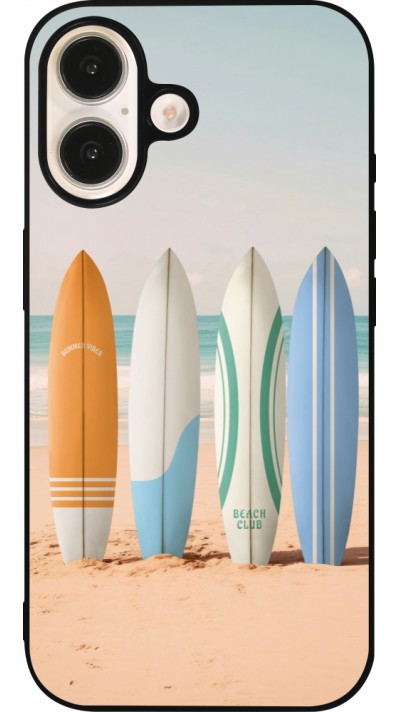 iPhone 16 Case Hülle - Silikon schwarz Summer surfboard 2025