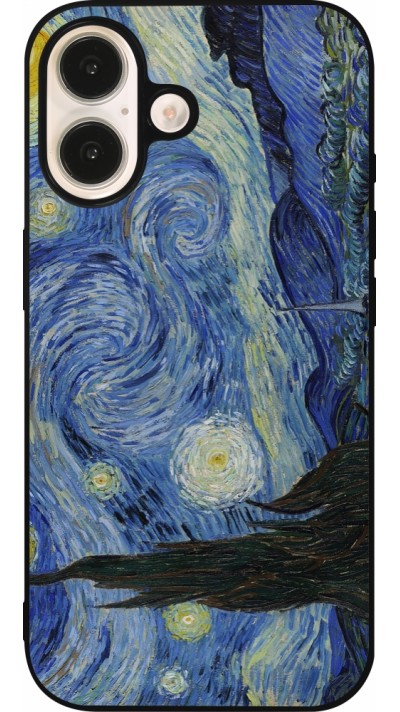 iPhone 16 Case Hülle - Silikon schwarz Kunstbild - Sternennacht - Van Gogh