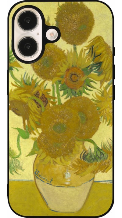 iPhone 16 Case Hülle - Silikon schwarz Kunstbild - Sonnenblumen  - Van Gogh
