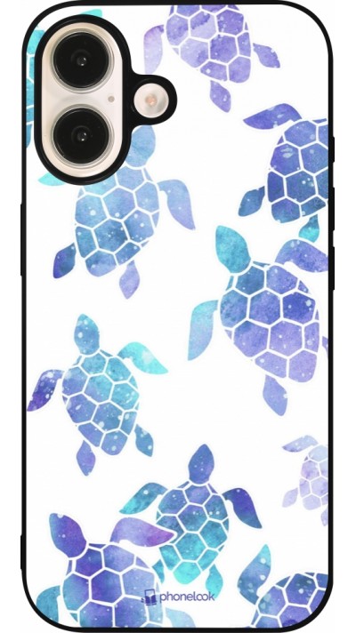 iPhone 16 Case Hülle - Silikon schwarz Turtles pattern watercolor