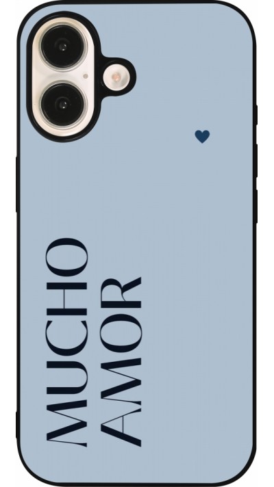 iPhone 16 Case Hülle - Silikon schwarz Valentine 2024 mucho amor azul