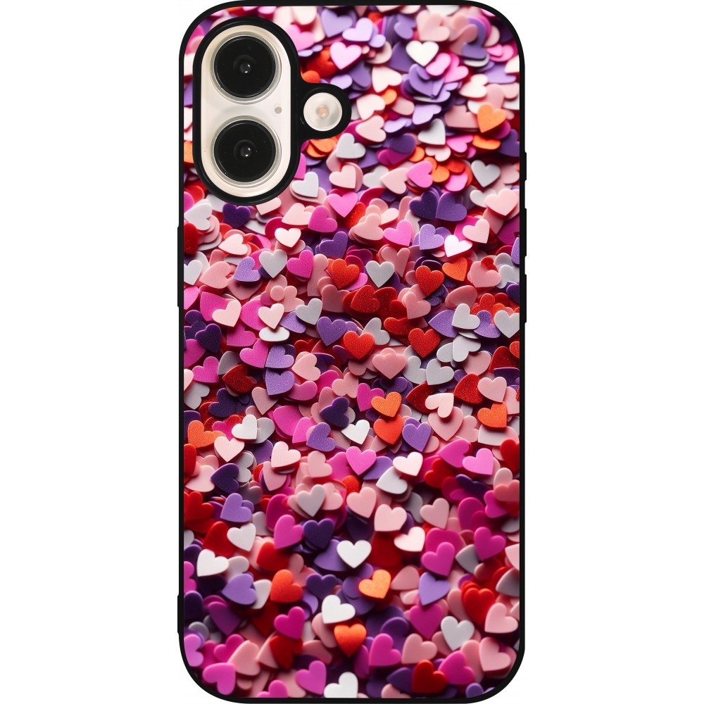 iPhone 16 Case Hülle - Silikon schwarz Valentin 2025 Konfetti