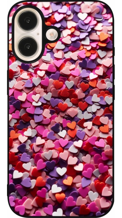 iPhone 16 Case Hülle - Silikon schwarz Valentin 2025 Konfetti