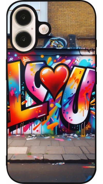 iPhone 16 Case Hülle - Silikon schwarz Valentin 2025 Liebe U Tag