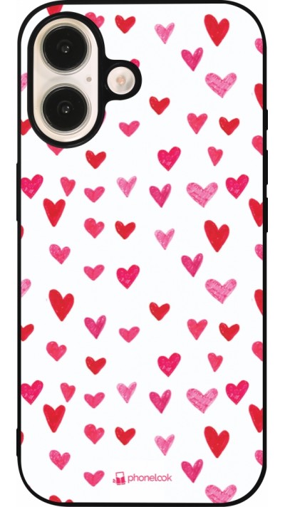 iPhone 16 Case Hülle - Silikon schwarz Valentine 2022 Many pink hearts