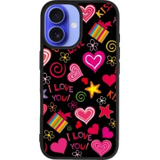iPhone 16 Case Hülle - Silikon schwarz Valentine 2023 love symbols
