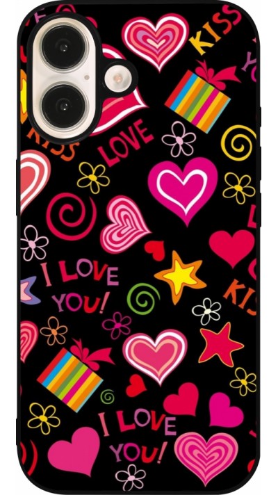 iPhone 16 Case Hülle - Silikon schwarz Valentine 2023 love symbols
