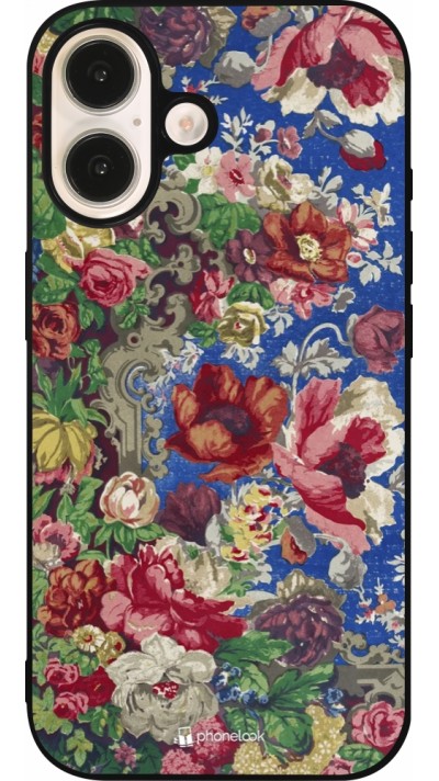 iPhone 16 Case Hülle - Silikon schwarz Vintage Art Flowers