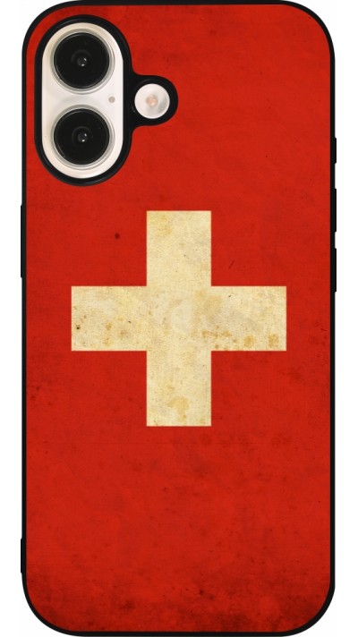 iPhone 16 Case Hülle - Silikon schwarz Vintage Flag SWISS