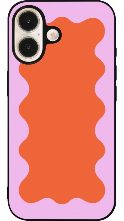 iPhone 16 Case Hülle - Silikon schwarz Wavy Rectangle Orange Pink