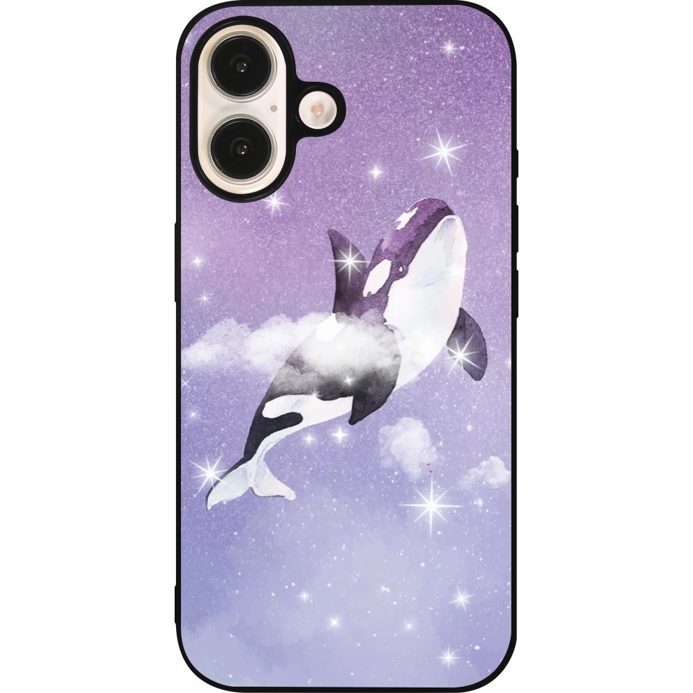 iPhone 16 Case Hülle - Silikon schwarz Whale in sparking stars