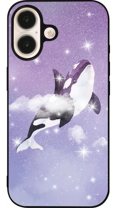 iPhone 16 Case Hülle - Silikon schwarz Whale in sparking stars