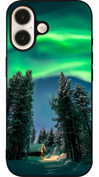 iPhone 16 Case Hülle - Silikon schwarz Winter 22 Northern Lights