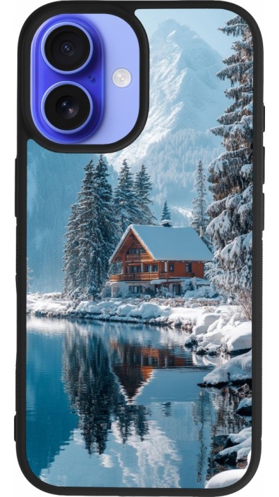 iPhone 16 Case Hülle - Silikon schwarz Winter 25 Winter house forest day