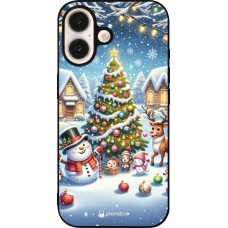 iPhone 16 Case Hülle - Silikon schwarz Weihnachten 2023 Schneemann und Tannenbaum