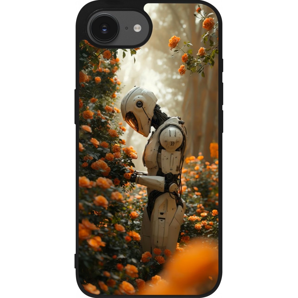 iPhone 16e Case Hülle - Silikon schwarz Astronaut flowers 2025