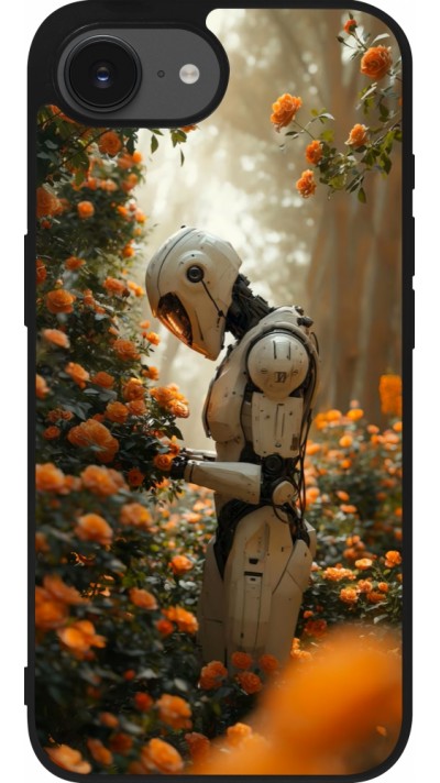 iPhone 16e Case Hülle - Silikon schwarz Astronaut flowers 2025