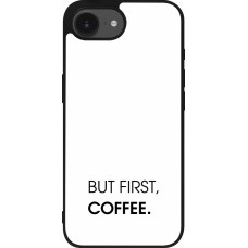 iPhone 16e Case Hülle - Silikon schwarz But first Coffee