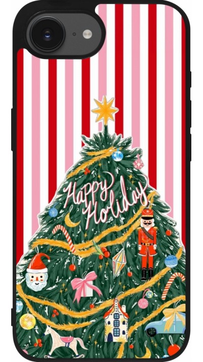 Coque iPhone 16e - Silicone rigide noir Christmas 25 Happy Holiday