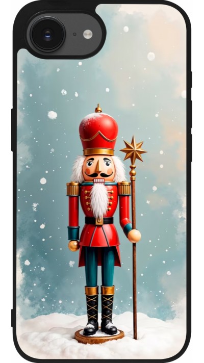 Coque iPhone 16e - Silicone rigide noir Christmas 25 Nutcracker Snow