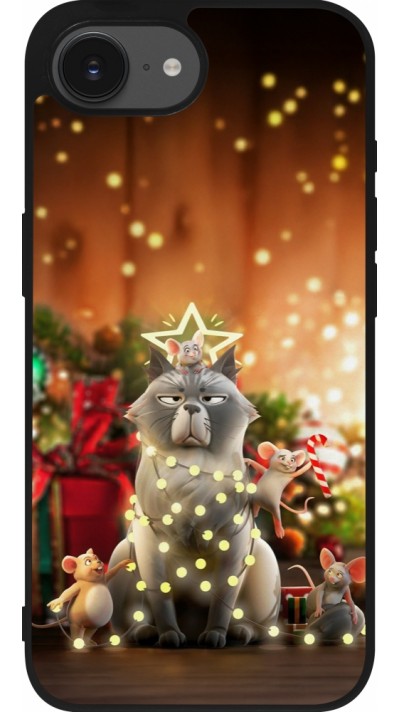 Coque iPhone 16e - Silicone rigide noir Christmas 25 Xmas Cat