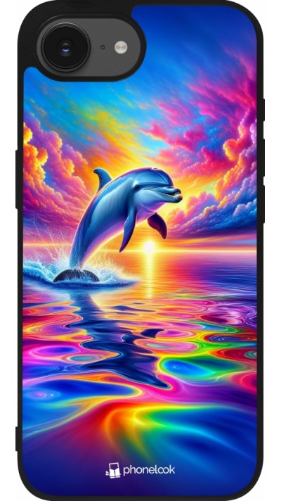 iPhone 16e Case Hülle - Silikon schwarz Glücklicher Regenbogen-Delfin