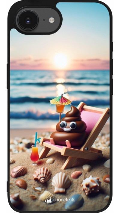 iPhone 16e Case Hülle - Silikon schwarz Kackhaufen Emoji auf Liegestuhl