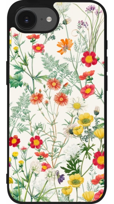 Coque iPhone 17e / 16e - Silicone rigide noir Flora Botanical Wildlife