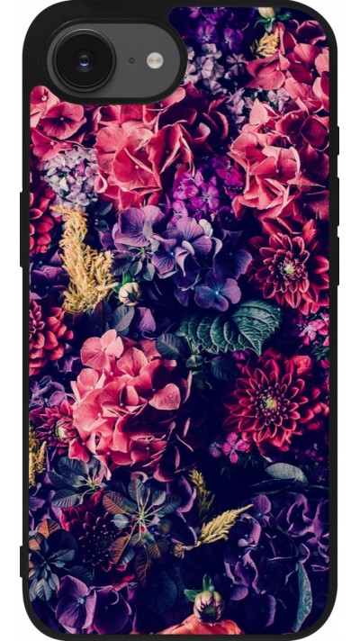 Coque iPhone 17e / 16e - Silicone rigide noir Flowers Dark