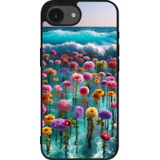 Coque iPhone 17e / 16e - Silicone rigide noir Flower sea waves