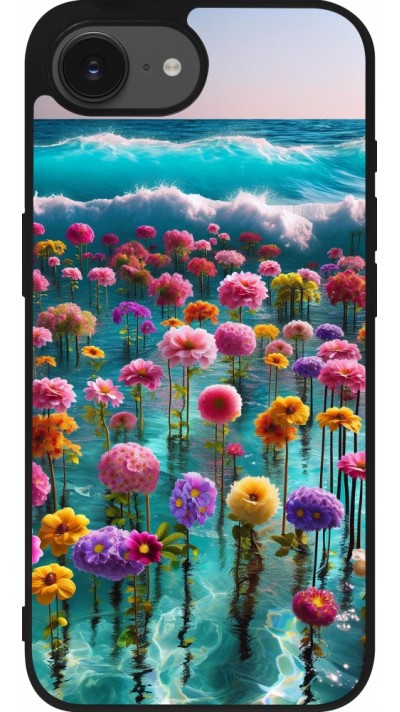 iPhone 16e Case Hülle - Silikon schwarz Blumenmeer Wellen