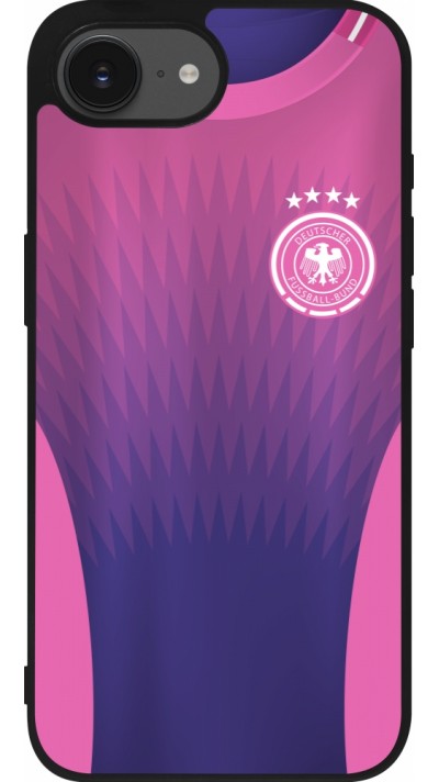 Coque iPhone 17e / 16e - Silicone rigide noir Maillot de football Allemagne Extérieur personnalisable