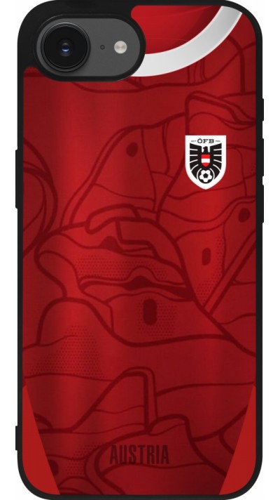 Coque iPhone 17e / 16e - Silicone rigide noir Maillot de football Autriche personnalisable