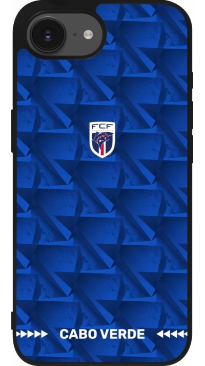 Coque iPhone 17e / 16e - Silicone rigide noir Maillot de football Cap-Vert 2026 personnalisable