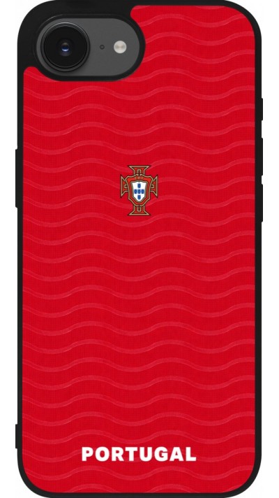 Coque iPhone 17e / 16e - Silicone rigide noir Maillot de football Portugal 2026 personnalisable