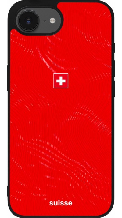 Coque iPhone 17e / 16e - Silicone rigide noir Maillot de football Suisse 2026 personnalisable