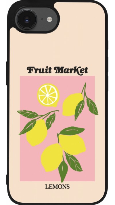 Coque iPhone 17e / 16e - Silicone rigide noir Fruit market lemons 2026
