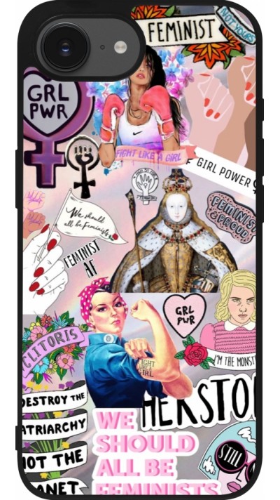 iPhone 16e Case Hülle - Silikon schwarz Girl Power Collage
