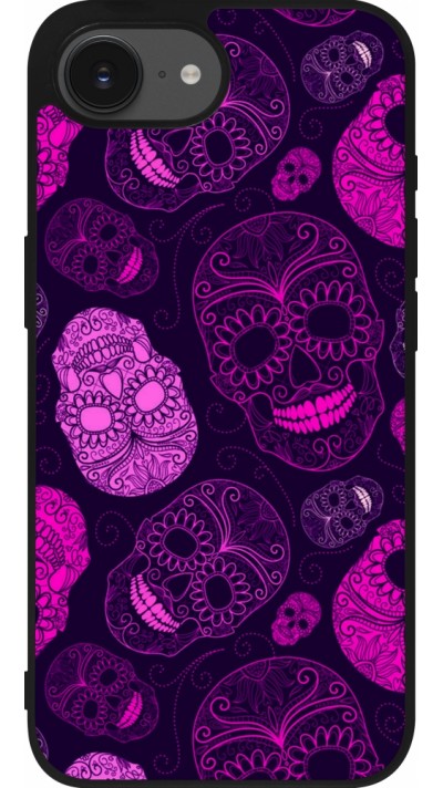 iPhone 16e Case Hülle - Silikon schwarz Halloween 2023 pink skulls