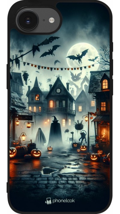 iPhone 16e Case Hülle - Silikon schwarz Halloween Spukstadt
