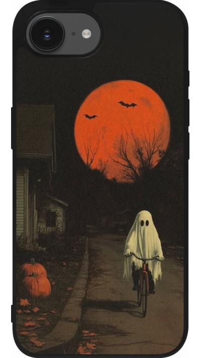 iPhone 16e Case Hülle - Silikon schwarz Halloween 2025 Ghost on a bicycle
