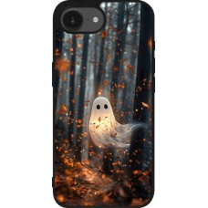 Coque iPhone 17e / 16e - Silicone rigide noir Halloween 2025 Ghost in the forest