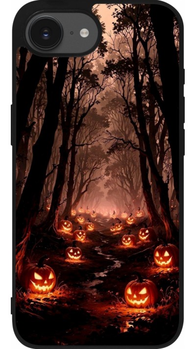 iPhone 16e Case Hülle - Silikon schwarz Halloween 2025 Road of Terrifying Pumpkins