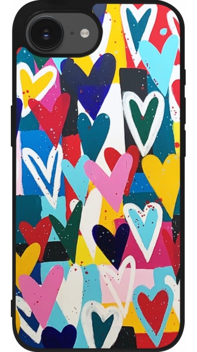 iPhone 16e Case Hülle - Silikon schwarz Joyful Hearts