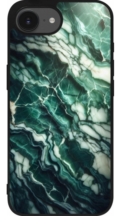 Coque iPhone 17e / 16e - Silicone rigide noir Marbre vert majestueux